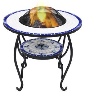 VidaXL Mozaični stolić s posudom za vatru plavo-bijeli 68 cm keramički