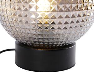 Art Deco stolna svjetiljka crna s dimnim staklom - Sphere