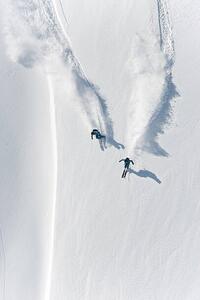 Fotografija Aerial view of two skiers skiing, Creativaimage