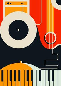 Ilustracija Poster template with abstract musical instruments., Sergei Krestinin