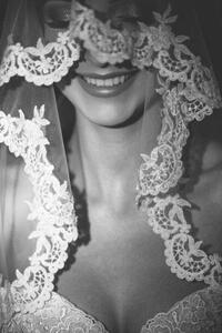 Umjetnička fotografija Smiling bride under the elegant translucent veil, Victor Dyomin, (26.7 x 40 cm)