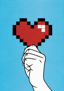 Umjetnička fotografija Close up hand holding pixelated heart, Malte Mueller, (26.7 x 40 cm)