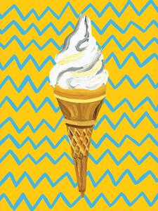 Ilustracija Ice Cream Yellow Zigzag, Alice Straker, (30 x 40 cm)