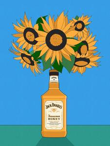 Ilustracija Sunflowers in Honey Whiskey Retro Illustration, Retrodrome, (30 x 40 cm)