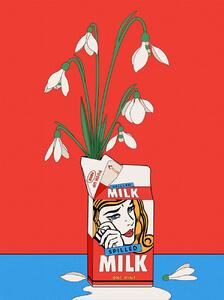Ilustracija Snowdrops in Spilled Milk Carton Retro Illustration, Retrodrome, (30 x 40 cm)