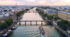Umjetnička fotografija Paris aerial Seine river sunset France, pawel.gaul, (40 x 20 cm)