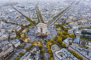 Umjetnička fotografija Arc de Triomphe from the sky, Paris, GlobalP, (40 x 26.7 cm)