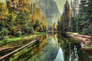 Umjetnička fotografija Yosemite Valley Landscape and River, California, zodebala, (40 x 26.7 cm)