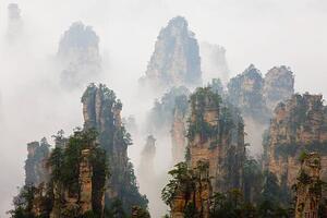 Umjetnička fotografija China, Hunan, Zhangjijie, Mount Tianzi in fog, Peter Adams, (40 x 26.7 cm)
