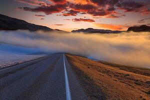 Fotografija The road in the fog at sunset. Norway, Anton Petrus, (40 x 26.7 cm)