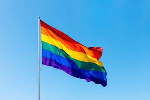 Umjetnička fotografija Rainbow LGBTQI flag waving in the wind, Alexander Spatari, (40 x 26.7 cm)