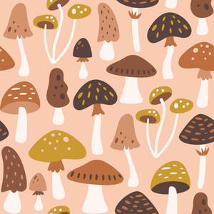 Umjetnička fotografija Mushrooms Seamless Pattern, insemar, (40 x 40 cm)