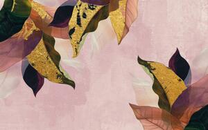 Ilustracija Abstract golden artistic leaves wallpaper, watercolor, Luzhi Li