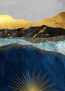 Ilustracija Golden abstract mountain peak art poster., Luzhi Li
