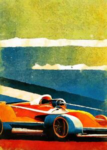 Umjetnički plakat Formula 1 orange blue, Justyna Jaszke, (30 x 40 cm)