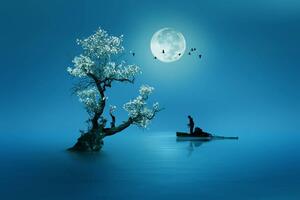 Ilustracija Moon shines beautifully on the dream, Muhammad Idrus Arsyad, (40 x 26.7 cm)