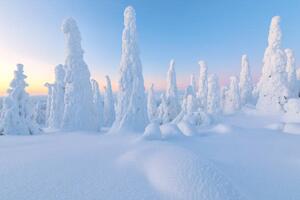 Umjetnička fotografija Trees covered with snow at dawn,, Roberto Moiola / Sysaworld, (40 x 26.7 cm)