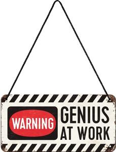 Metalni znak Warning! Genius at Work, (20 x 10 cm)