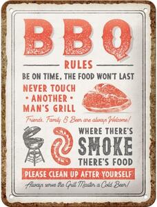 Metalni znak BBQ Rules, (15 x 20 cm)