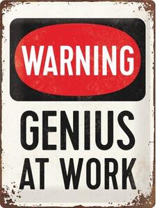 Metalni znak Warning! - Genius at Work, (30 x 40 cm)