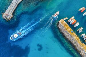 Fotografija Aerial view of colorful boats and, den-belitsky