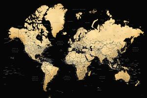 Karta Black and gold detailed world map with cities, Eleni, Blursbyai, (40 x 26.7 cm)