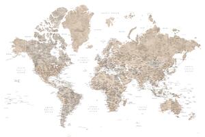 Karta Neutral watercolor detailed world map with cities, Abey, Blursbyai, (40 x 26.7 cm)
