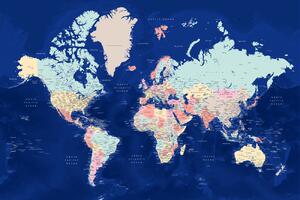 Karta Blue and pastels detailed world map, Blursbyai, (40 x 26.7 cm)
