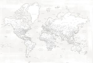 Karta Almost white detailed world map, Blursbyai, (40 x 26.7 cm)