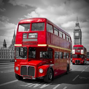 Umjetnički plakat LONDON Red Buses on Westminster Bridge, Melanie Viola, (40 x 40 cm)