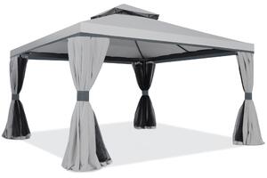 Vrtni paviljon s mrežom protiv komaraca i zavjesama Valencia 4 x 4 m sivi Garden Point