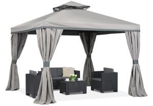 Sivi vrtni paviljon sa zavjesama Valencia 3x3m Garden Point