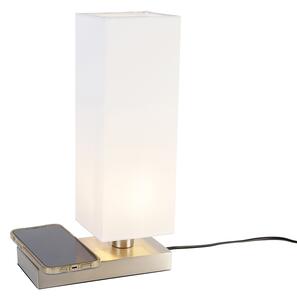 Čelična stolna svjetiljka s bijelim sjenilom s dodirnim i indukcijskim punjačem - Romina