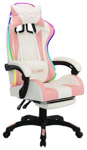 VidaXL Igraća stolica s RGB LED svjetlima rozo-bijela od umjetne kože