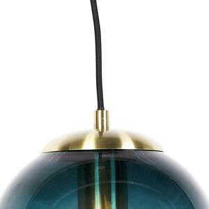 Art deco viseća svjetiljka od mesinga s oceansko plavim staklom 20 cm - Pallon