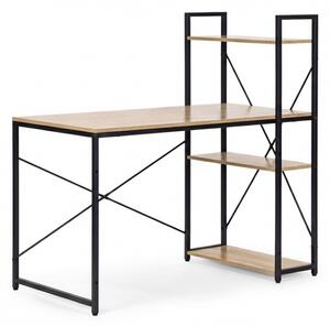 Radni stol s policom LOFTY 120x60 cm, crni / dekor hrasta