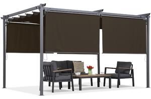 Smeđa pergola za terasu s La Palma 3x4 Garden Point roletama
