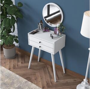 Toaletni stolić RANI 75x85,8 cm + zidno ogledalo pr. 40 cm bijela
