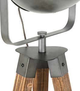 Industrijska podna svjetiljka čelični tronožac s drvenim nagibom - Emado