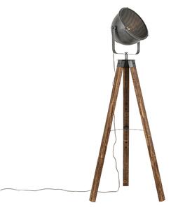 Industrijska podna svjetiljka čelični tronožac s drvenim nagibom - Emado