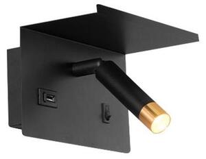 Zidna reflektorska svjetiljka s policom i USB punjačem 1xG9/35W/230V crna/zlatna