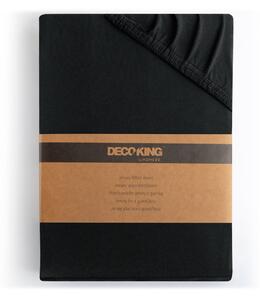 Crna elastična pamučna plahta DecoKing Amber Collection, 200/220 x 200 cm