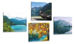 Set slika imitacija umjetničke slike planinskog jezera