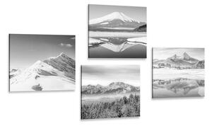 Set slika snježne planine u crno-bijelom dizajnu