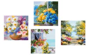 Set slika oslikano cvijeće u vazi s prirodom