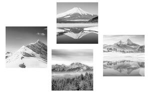 Set slika snježne planine u crno-bijelom dizajnu