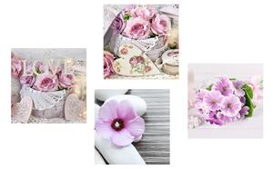 Set slika romantični cvjetovi s natpisom Love