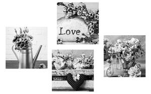 Set slika romantična vintage mrtva priroda u crno-bijelom dizajnu