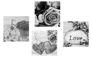 Set slika crno-bijela mrtva priroda s natpisom Love