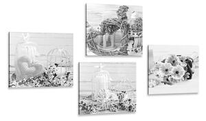 Set slika crno-bijele male lucerne s buketom